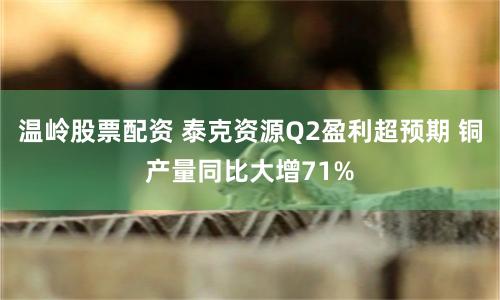 温岭股票配资 泰克资源Q2盈利超预期 铜产量同比大增71%